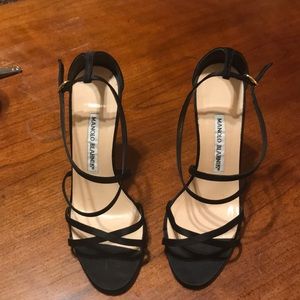 Manolo Blahnik Black Satin Sandals